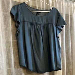 Lightweight Slate Blue Flutter Sleeve Women's Top